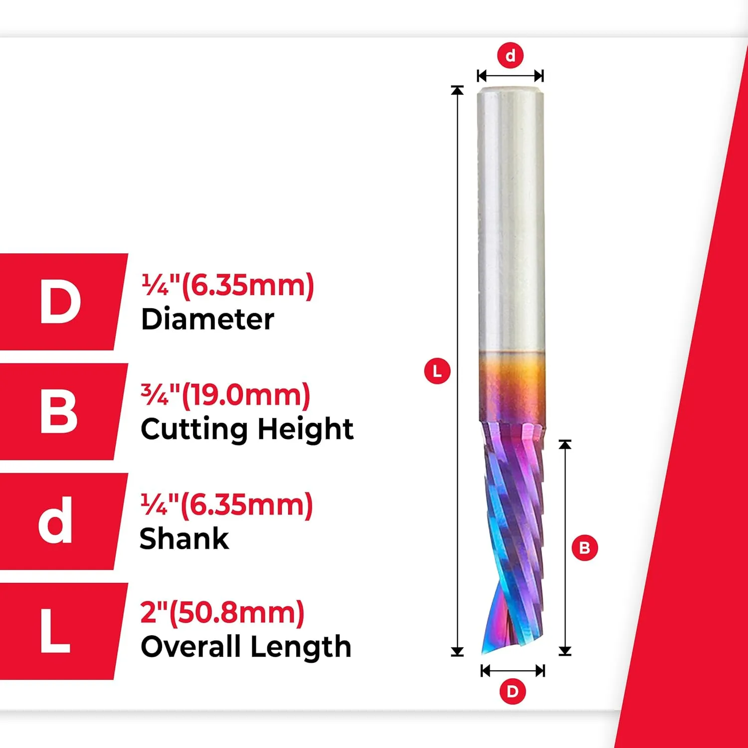 Amana Tool Spektra Coated Solid Carbide CNC Spiral Single O-Flute Router Bit for Plastic Cutting, 51404-K, 1/4 D x 3/4 CH x 1/4 SHK x 2 Inch Long Up-Cut with Mirror Finish