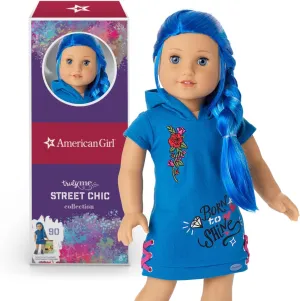 American Girl Truly Me 18-inch Doll #90 with Blue Eyes, Long Blue Hair, and Lt-to-Med Skin in Skater Dress, For Ages 6 