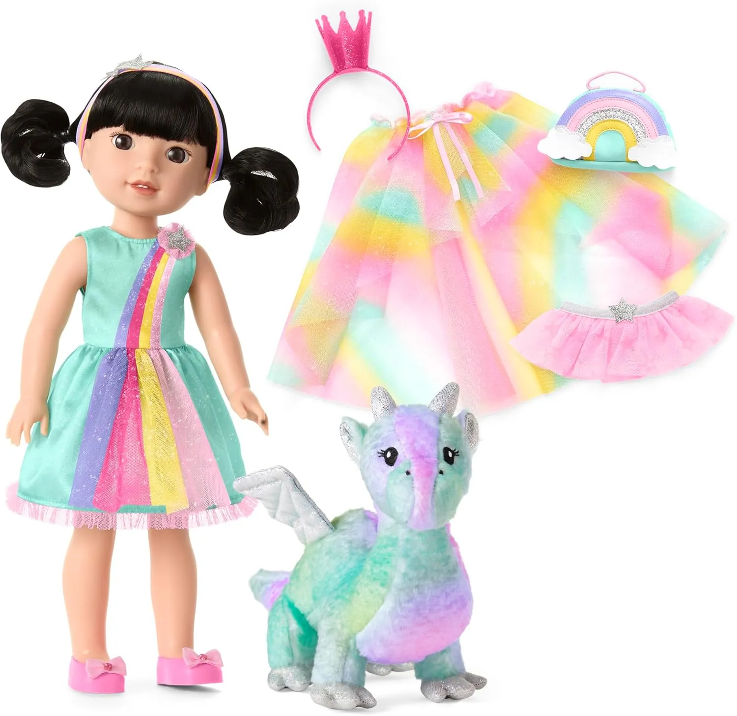 American Girl WellieWishers 14.5-inch Emerson Doll Playset with Crisella The Dragon, Doll Dress and Accessories, and Storybook, for Ages 4 