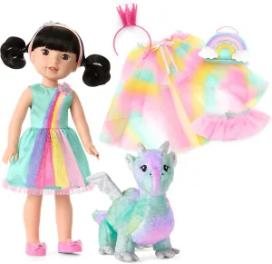 American Girl WellieWishers 14.5-inch Emerson Doll Playset with Crisella The Dragon, Doll Dress and Accessories, and Storybook, for Ages 4 