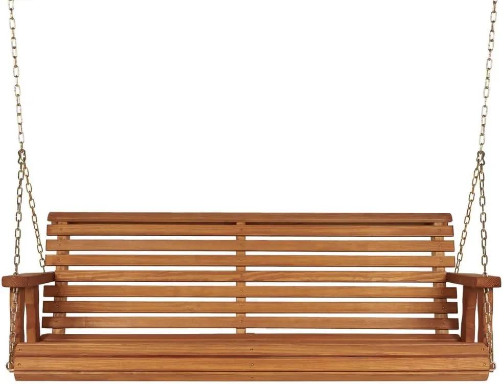 Amish Casual Heavy Duty Wooden Roll Back 4 Foot Porch Swing in Cedar Stain, Authentic Amish Craftsmanship from Treated Pine with 700 Lb. Weight Capacity