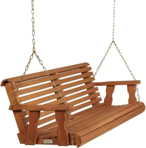 Amish Casual Heavy Duty Wooden Roll Back 4 Foot Porch Swing in Cedar Stain, Authentic Amish Craftsmanship from Treated Pine with 700 Lb. Weight Capacity