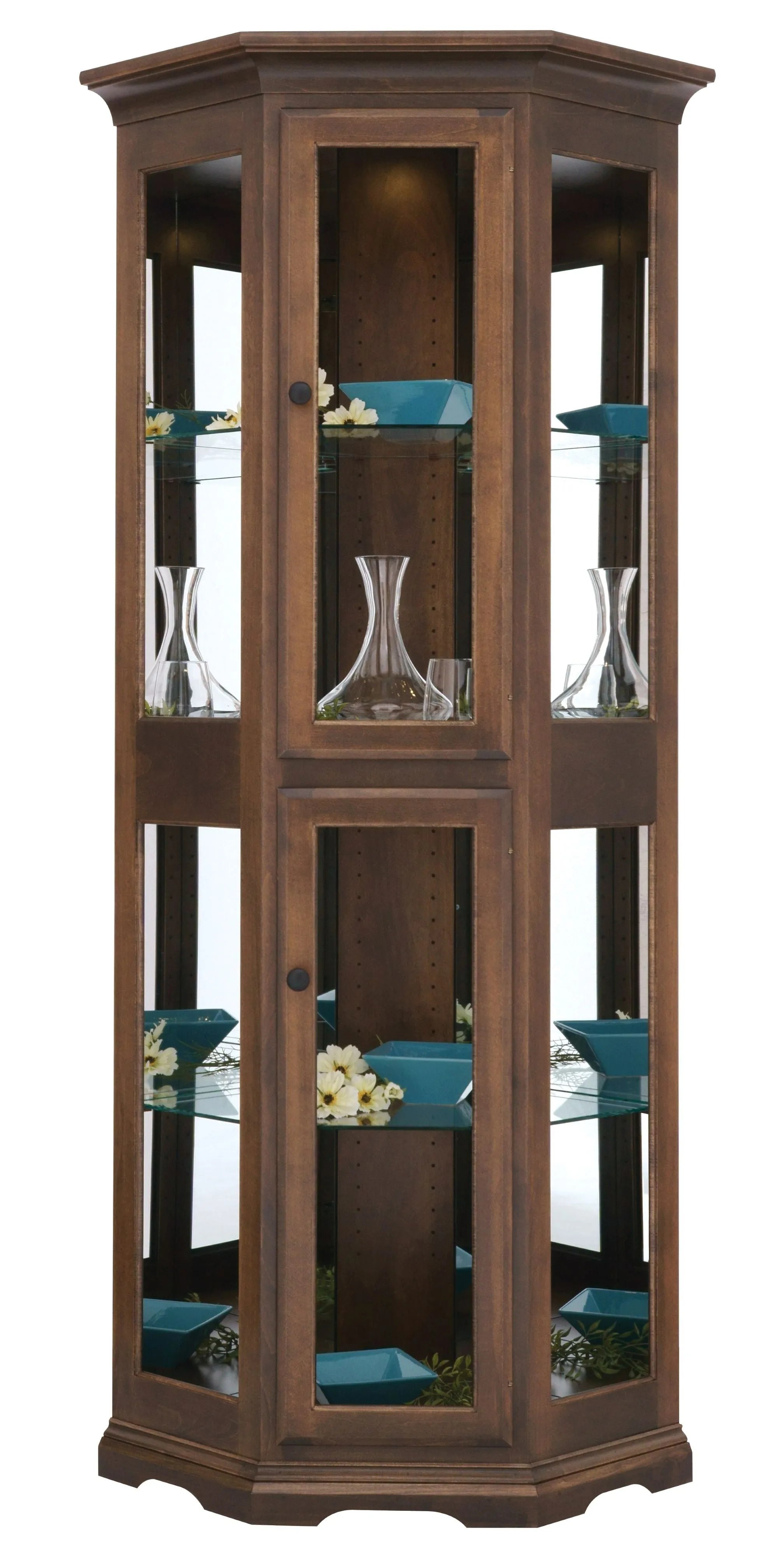 Amish Hardwood Small Corner Curio Display Cabinet
