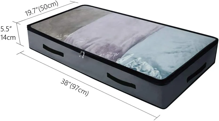 AMJ 3 Pack Underbed Storage Bags, Transparent Zip Lid Under Bed Storage Bags, Foldable Under-Bed Storage Bags and Containers, Dark Gray