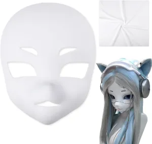Animal Fursuit Kig Furry Head Base 3D Printed Mask Skull Cat Cut Mask for Furry Costume Roleplay PP White Masks Masquerade Cosplay Props Includes Felt Velvet Soft Fabric