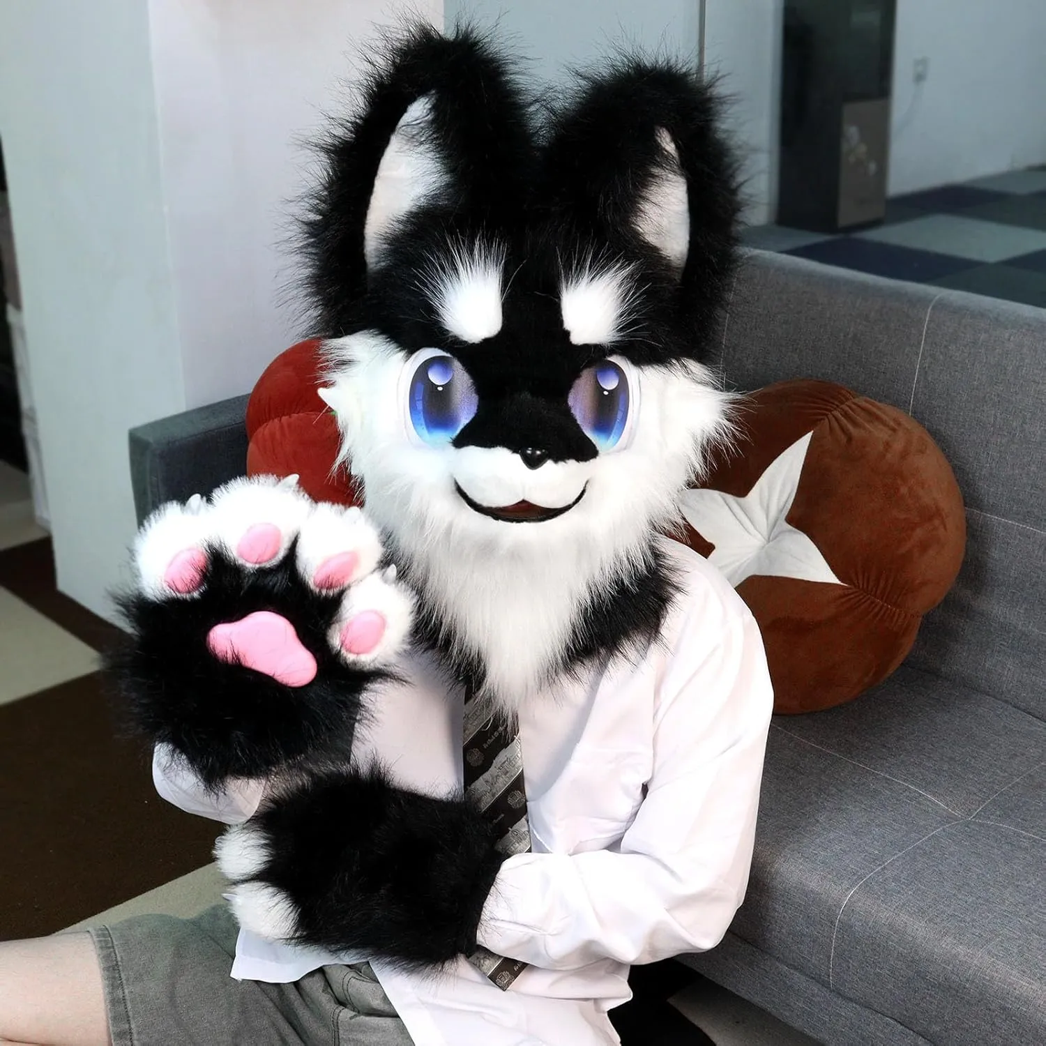 Animal Head Mask Furry Fursuit Plush Dog Fox Masks for Halloween Parties Cosplay Costume Accessory