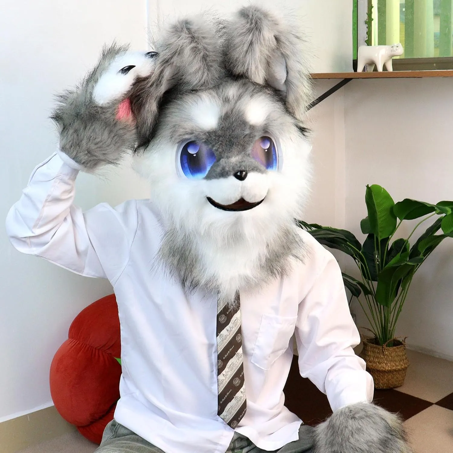 Animal Head Mask Furry Fursuit Plush Dog Fox Masks for Halloween Parties Cosplay Costume Accessory