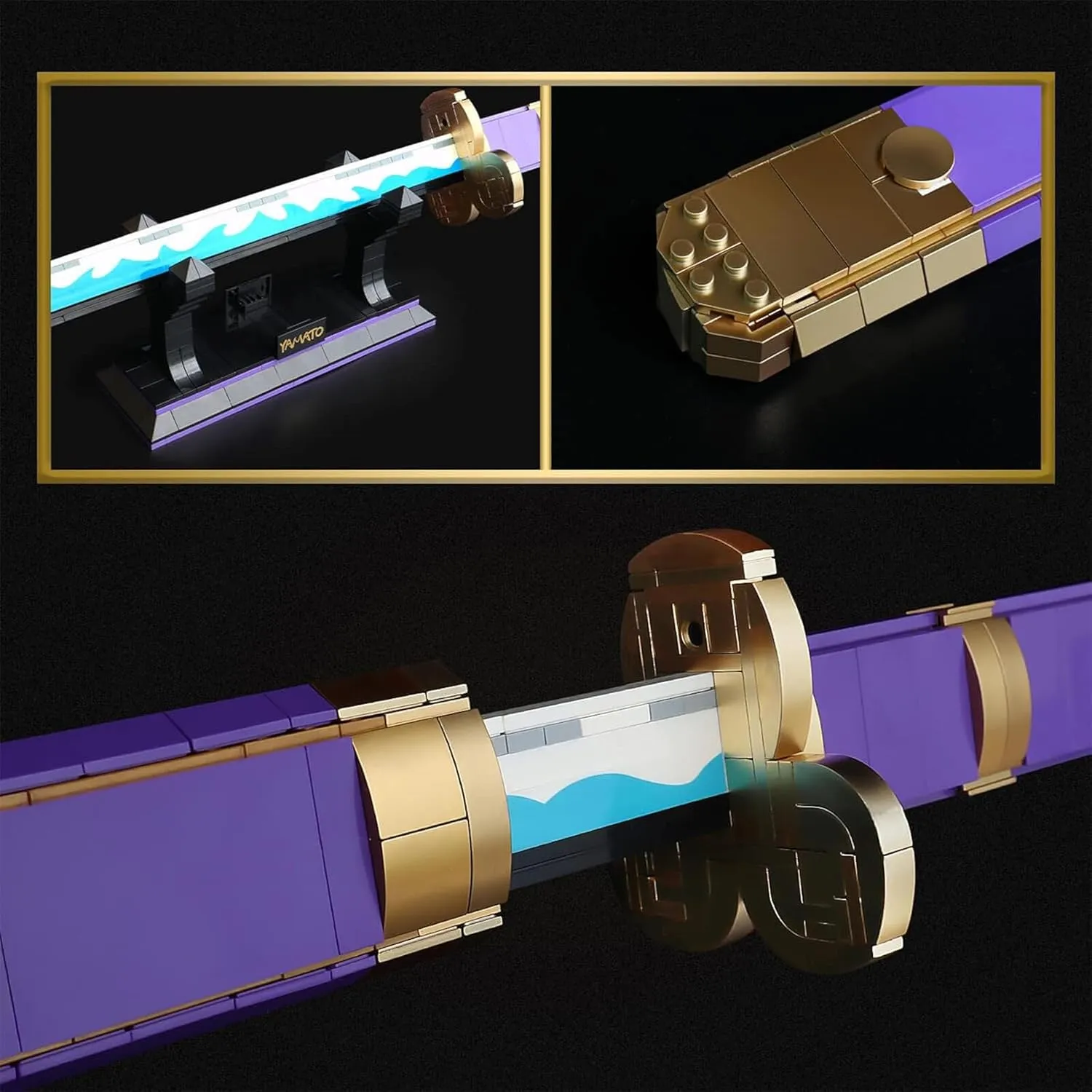 Anime Cosplay Swords Building Set, 936 Piece One Purple Enma Zoro Sword 38.8IN with Scabbard and Bracket for Adults and Kid 8  (Roronoa Zoro Yamato Sword)