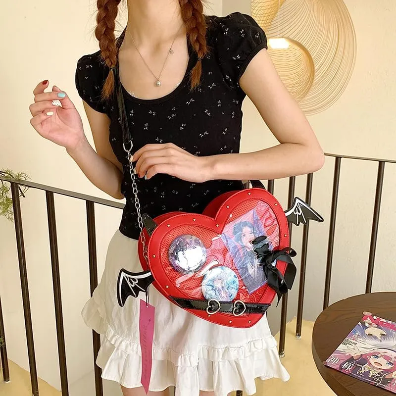 Anime Heart Ita-Bag Crossbody Purse Kawaii Lolita Japanese JK Handbag Cute Adjustable Strap Daily Cosplay Shoulder Bag