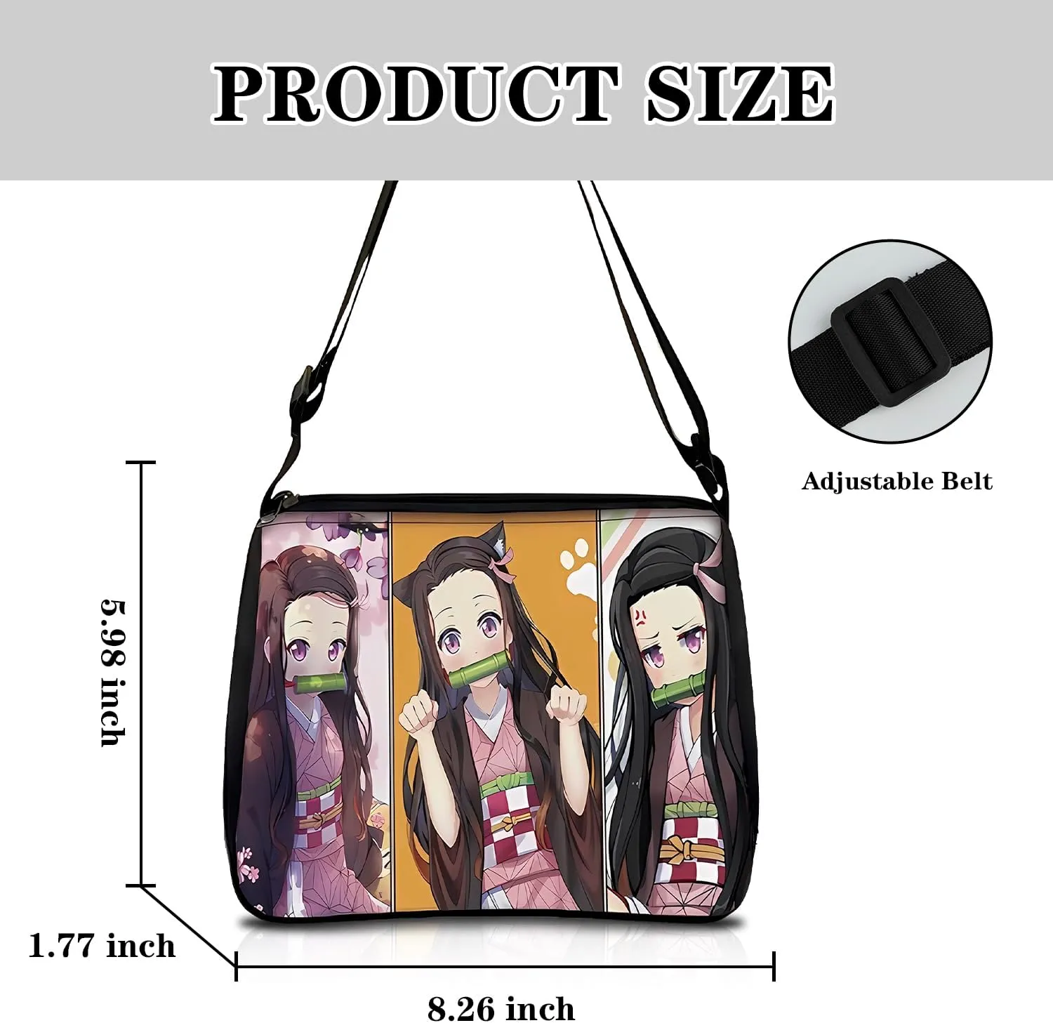 Anime Slayer Crossbody Bag, Nezuko Shoulder Bags Tanjirou Kamado Cosplay Cell Phone Purse Coin Pouch