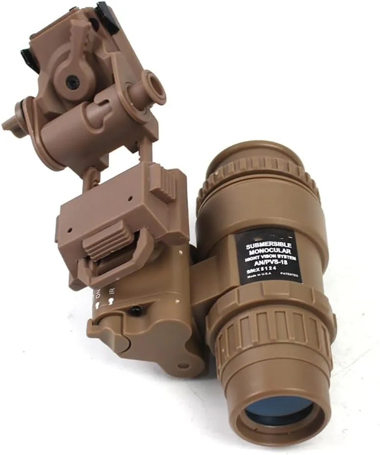 AN/PVS-18 Night Vision Goggles Dummy Model with Night Vision Mount, Single-Barrel NVG Mount for Tactical Helmet, CS Game, Cosplay Prop