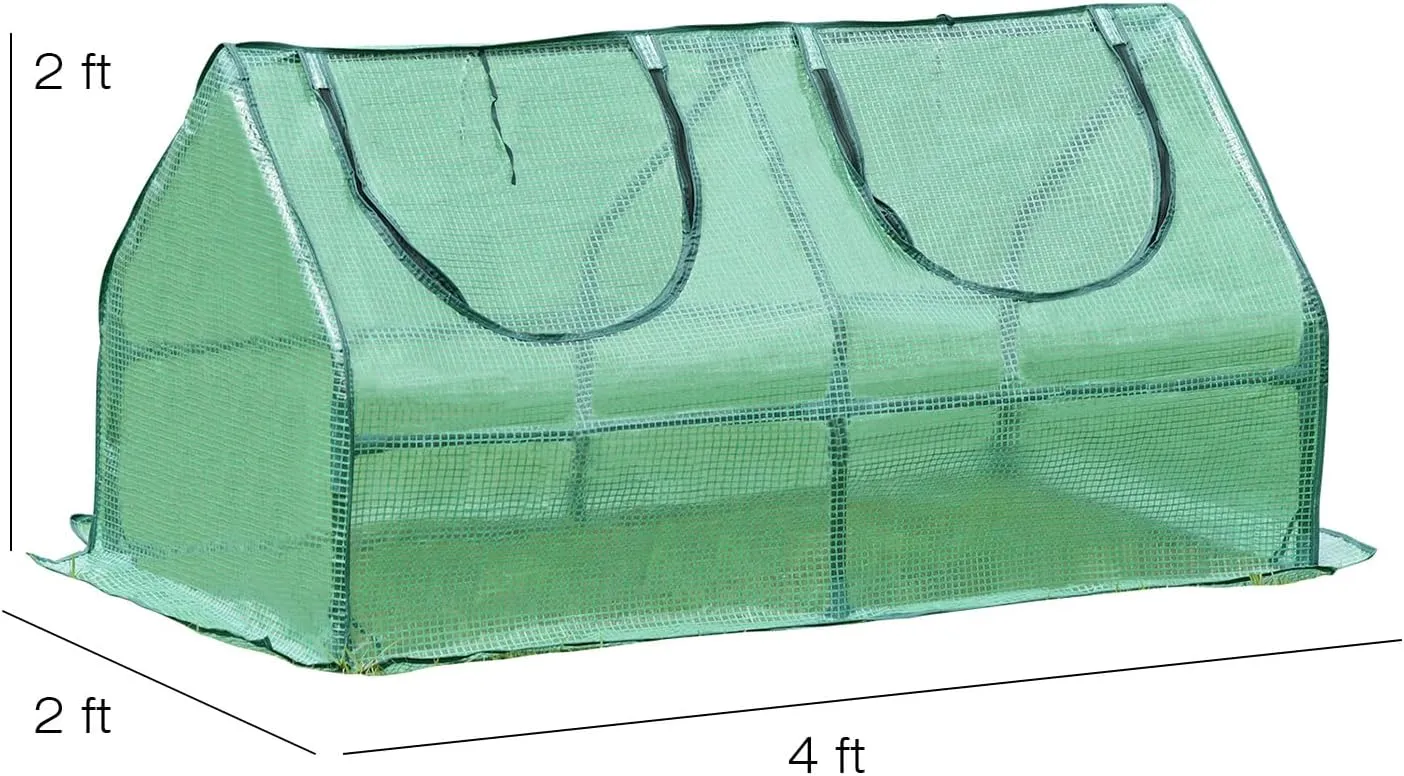 Aoodor 4 x 2 x 2 ft Mini Greenhouse with 2 Zipper Doors, Water Resistant, UV Protected for Flowers, Vegetables and Herbs, Green