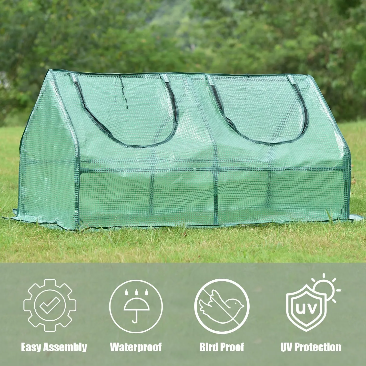 Aoodor 4 x 2 x 2 ft Mini Greenhouse with 2 Zipper Doors, Water Resistant, UV Protected for Flowers, Vegetables and Herbs, Green