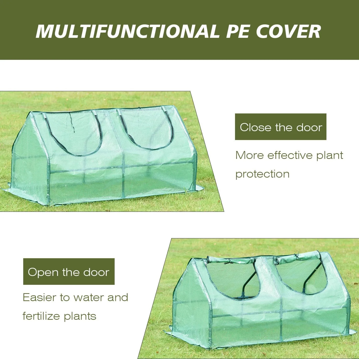 Aoodor 4 x 2 x 2 ft Mini Greenhouse with 2 Zipper Doors, Water Resistant, UV Protected for Flowers, Vegetables and Herbs, Green