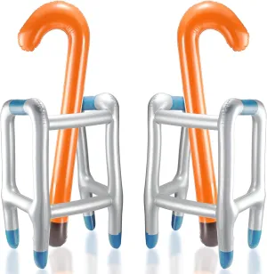 Aoriher 4 Pieces Inflatable Walker and Cane Over The Hill Gag Gifts Blow up Walker Old Man Costume Accessories Retirement Party Decorations Joke Prop for Cosplay Costume Party Favors Supplies