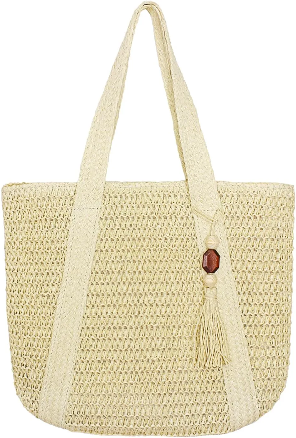 Aovtero Straw Beach Bag for Women Woven Structured Tote Bag Summer Shoulder Handbags