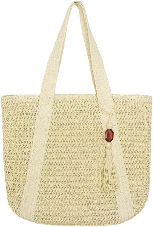 Aovtero Straw Beach Bag for Women Woven Structured Tote Bag Summer Shoulder Handbags