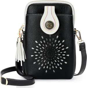 APHISON Small Crossbody Bags for Women, Lightweight Vegan Leather Cell Phone Purse, Cute Purses with Tassels
