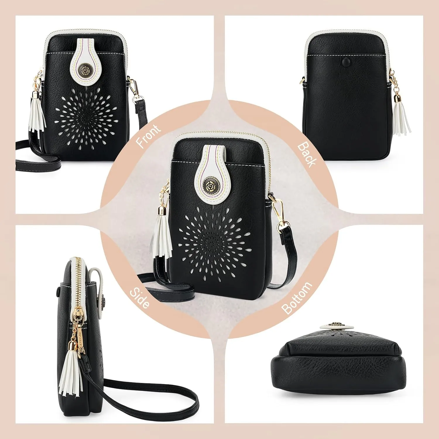 APHISON Small Crossbody Bags for Women, Lightweight Vegan Leather Cell Phone Purse, Cute Purses with Tassels