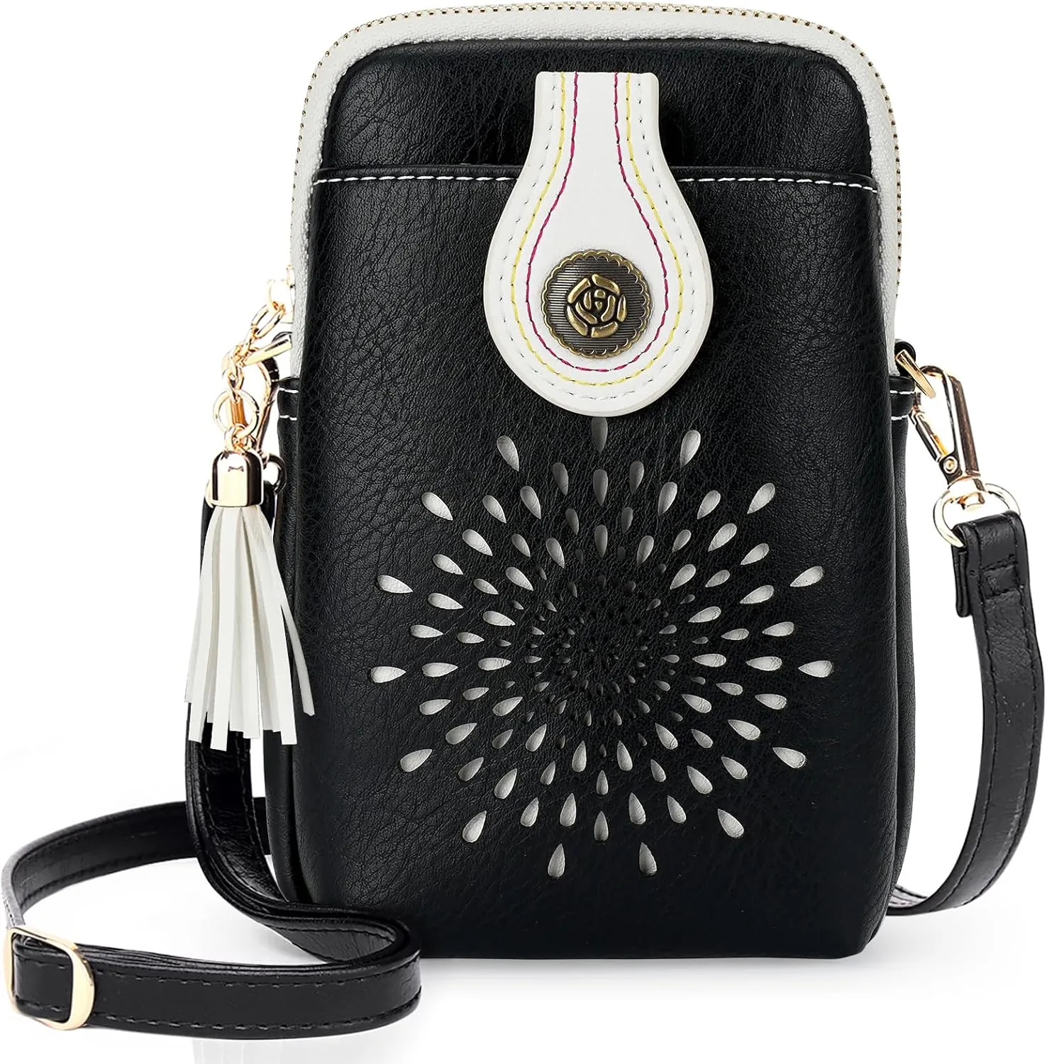 APHISON Small Crossbody Bags for Women, Lightweight Vegan Leather Cell Phone Purse, Cute Purses with Tassels