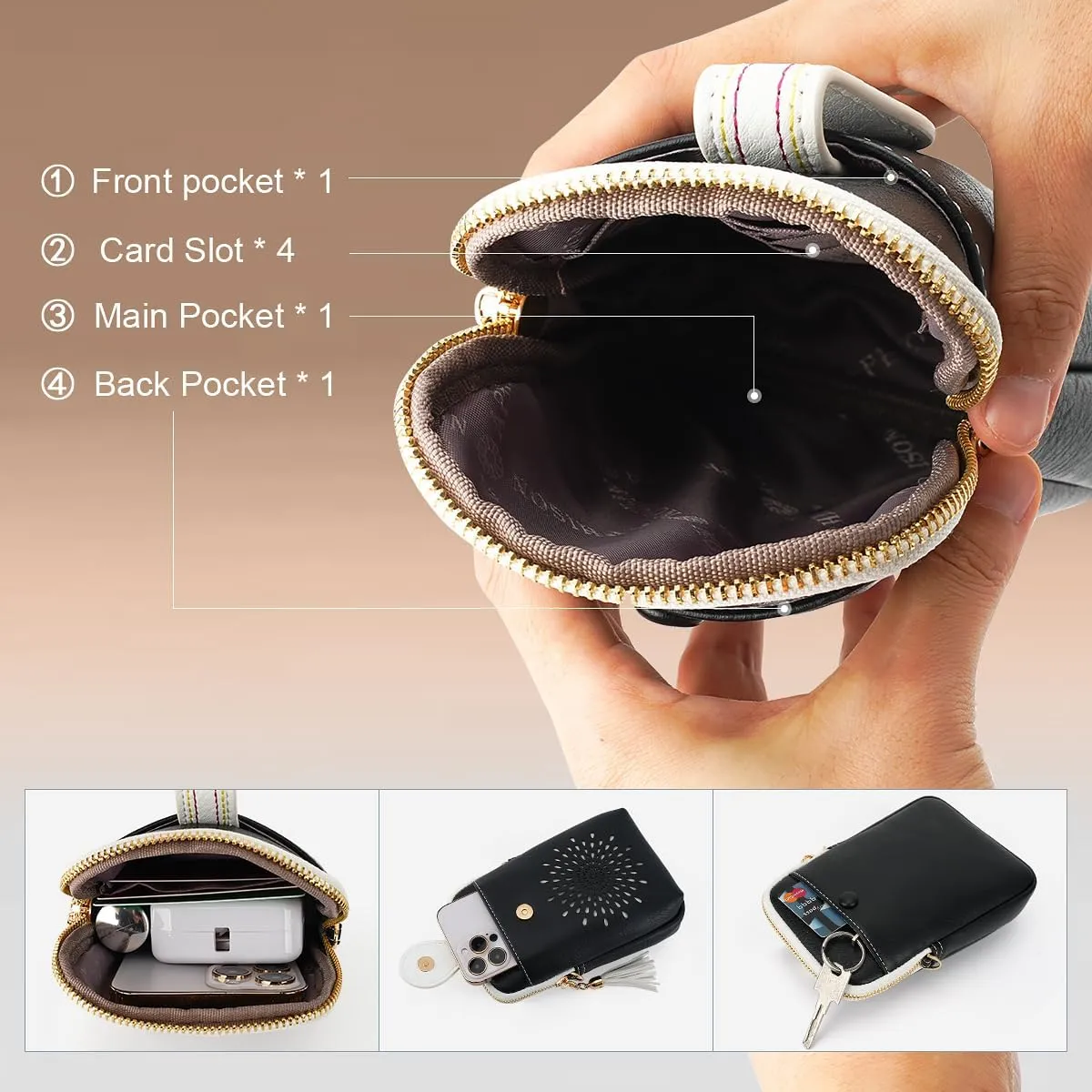 APHISON Small Crossbody Bags for Women, Lightweight Vegan Leather Cell Phone Purse, Cute Purses with Tassels