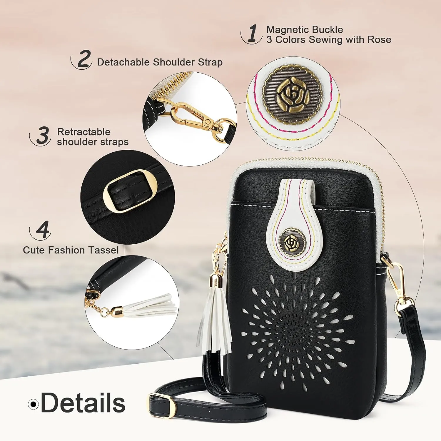 APHISON Small Crossbody Bags for Women, Lightweight Vegan Leather Cell Phone Purse, Cute Purses with Tassels