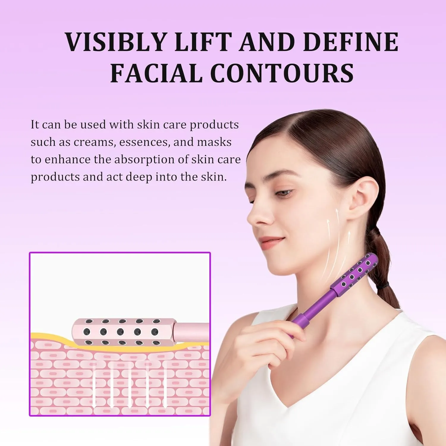 Arrily Face Roller, Elarique Face Roller, Beauty Sculptor Roller, Elarique Glow Sculpt - Beauty Roller, Uplift Facial Beauty Tool, Portable with Ergonomic Handle for Skincare (Pink)