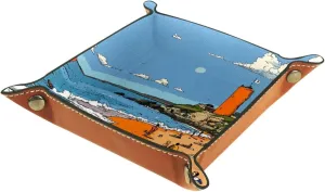 Art Abstract Beach Stacking Jewelry Organizer Trays, Small Desk Drawer Earring and Bracelet Tray Organizer, Key Tray for Entryway Table, Decorative Ring Storage Tray