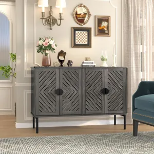 ARTPOWER 47.2'' Sideboard Storage Cabinet with 4 Hollow Doors, Modern Accent Buffet Cabinet with Adjustable Shelves & Metal Handle, Decorative Credenza for Living Room, Entryway, Dark Grey