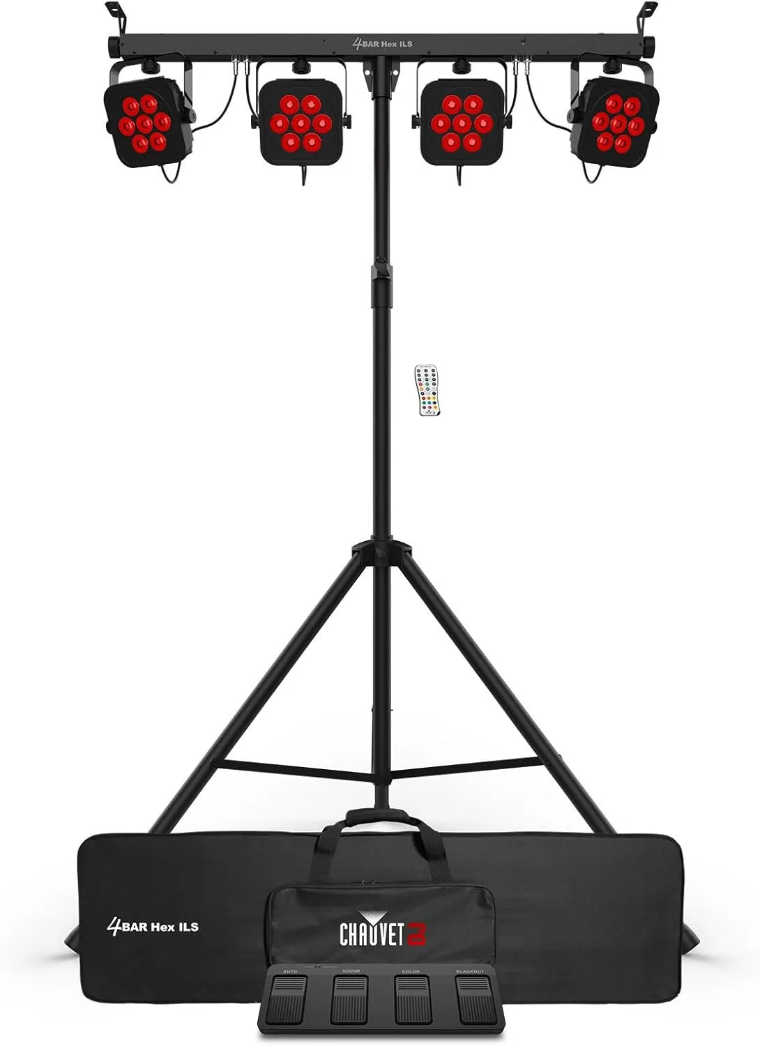 Audiosavings Bundle:(1) Chauvet DJ 4BAR HEX ILS RGBAW UV LED Wash Lighting System w/Stand Footswitch Bag