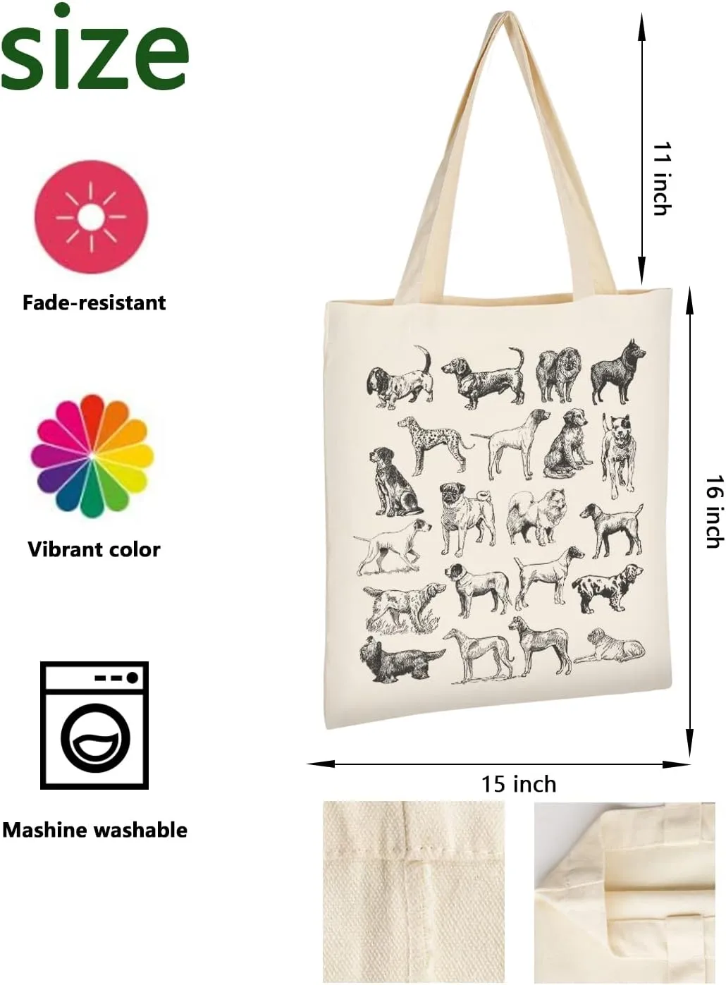 AUSVKAI Canvas Tote Bag Aesthetic for Women, Cute Reusable Cloth Cotton Bags for Shopping Beach Grocery