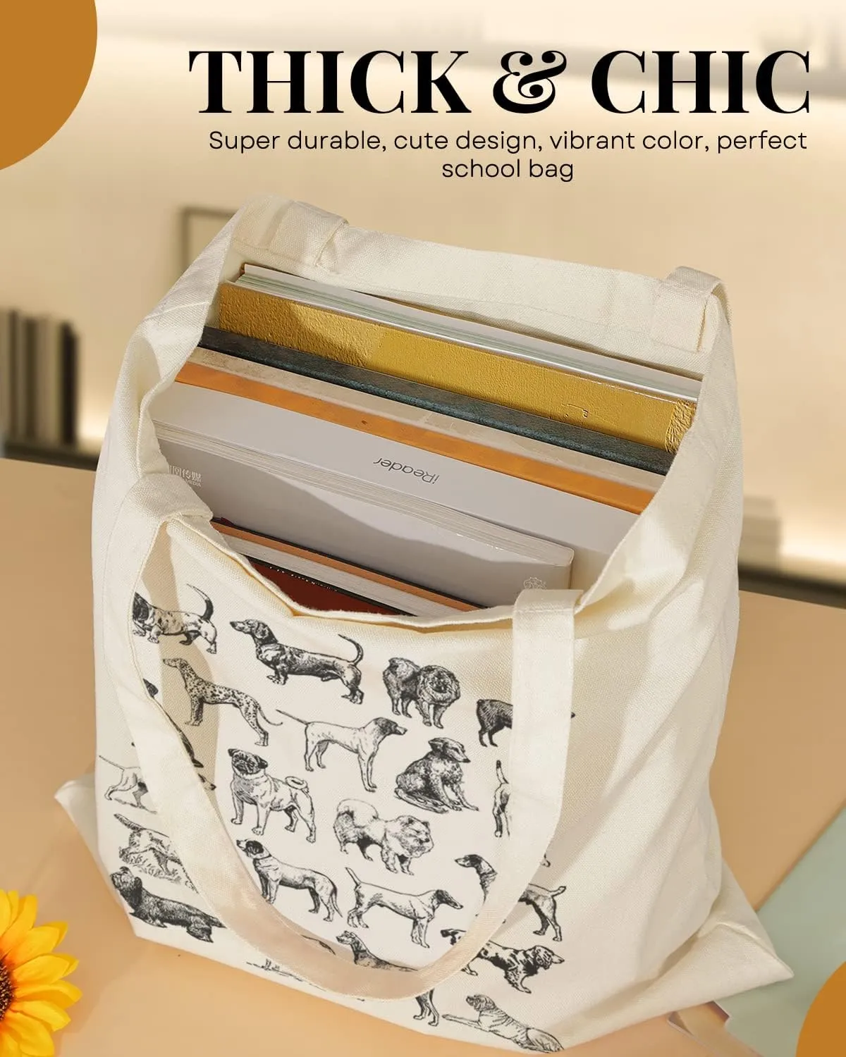 AUSVKAI Canvas Tote Bag Aesthetic for Women, Cute Reusable Cloth Cotton Bags for Shopping Beach Grocery