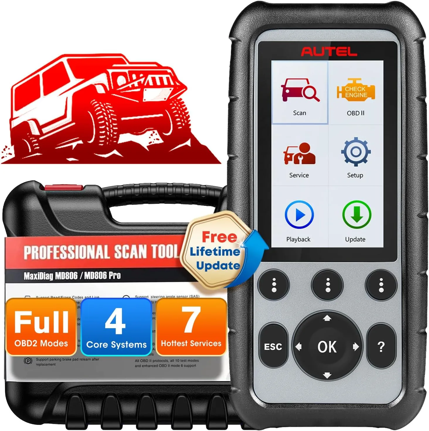 Autel MaxiDiag MD806 OBD2 Scanner, ABS SRS Engine Transmission Four Systems Diagnostic Scan Tool with Oil Reset D-P.F, EPB SAS BMS for Specific Vehicles Up to 2015, Up of MD805 MD802, Free Update