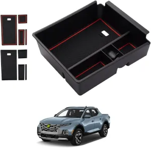 Autorder Center Console Organizer for 2022 2023 2024 2025 Hyundai Santa Cruz Accessories Armrest Storage Box Secondary Insert Tray with 2 Color Mats