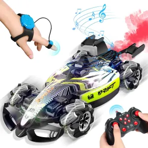 Axirata F1 Gesture Hand Remote Control Car for Kids Age 6-12 Year Old 2.4GHz 4WD 360°Rotation Drift RC Stunt Car with Light & Music & Spray 1:12 Scale Toy Car Gift for Boys Girls