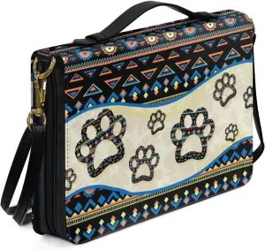 Aztec Dog Paw Print Bible Case for Women Hope and Love Leather Bible Cover with Shoulder Strap and Handle Sturdy Bible Protector Zippered Bible Bag with Pen Slots, M