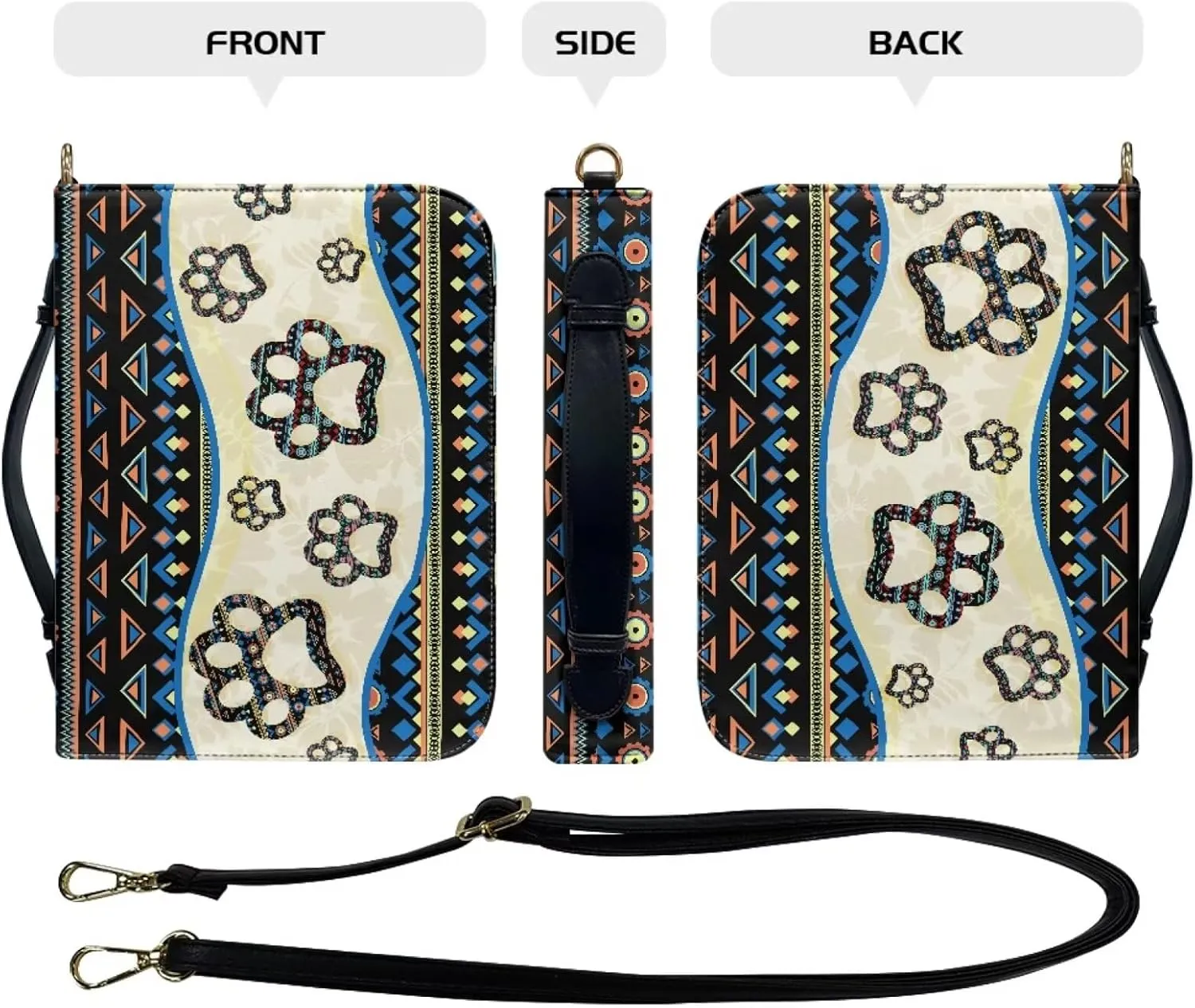 Aztec Dog Paw Print Bible Case for Women Hope and Love Leather Bible Cover with Shoulder Strap and Handle Sturdy Bible Protector Zippered Bible Bag with Pen Slots, M