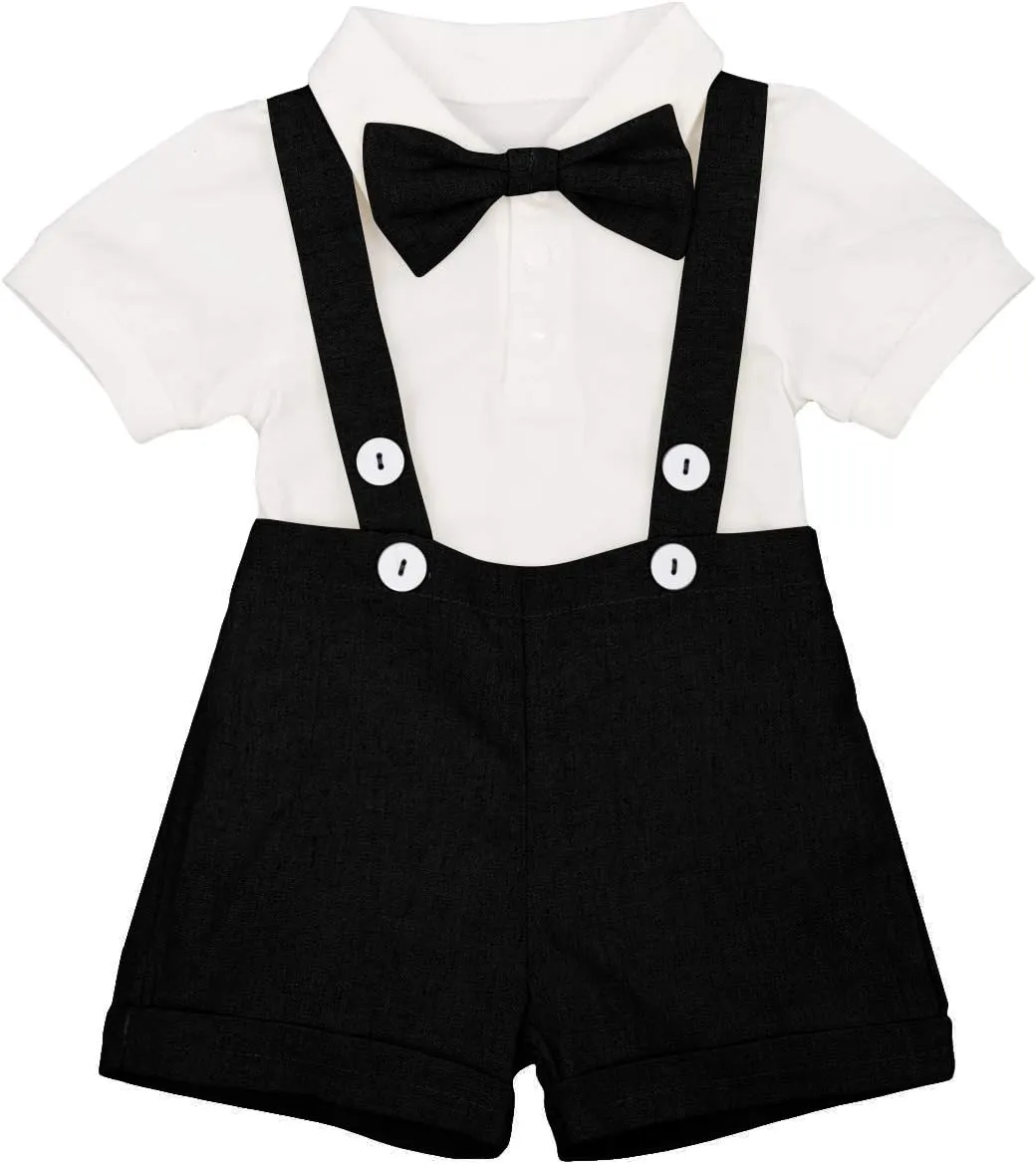 Baby Boy Gentleman Formal Suit Tuxedo Bowtie Romper Suspenders Cake Smash Outfit Wedding Bib Pants Overalls Clothes