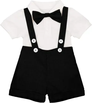 Baby Boy Gentleman Formal Suit Tuxedo Bowtie Romper Suspenders Cake Smash Outfit Wedding Bib Pants Overalls Clothes