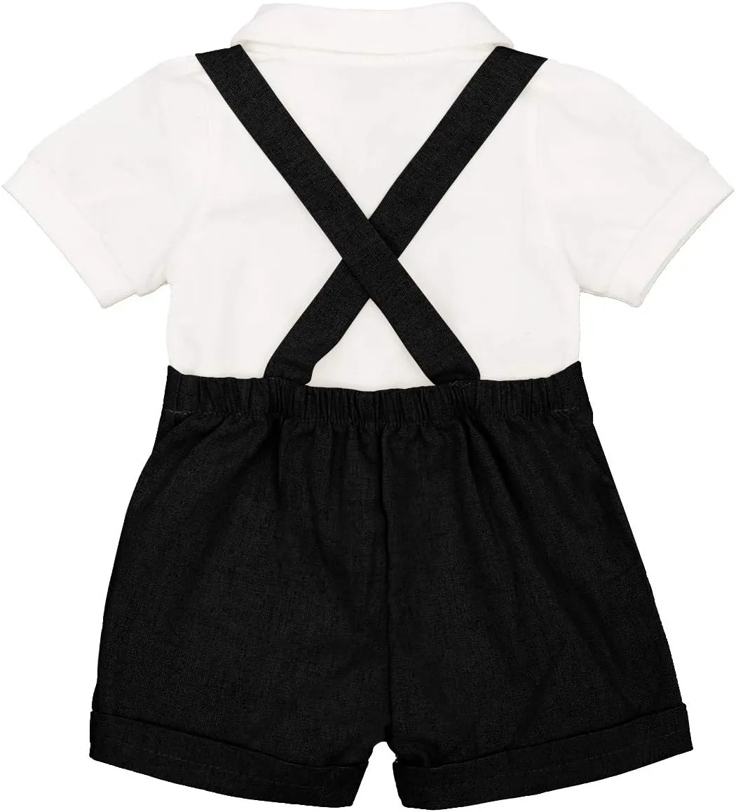 Baby Boy Gentleman Formal Suit Tuxedo Bowtie Romper Suspenders Cake Smash Outfit Wedding Bib Pants Overalls Clothes