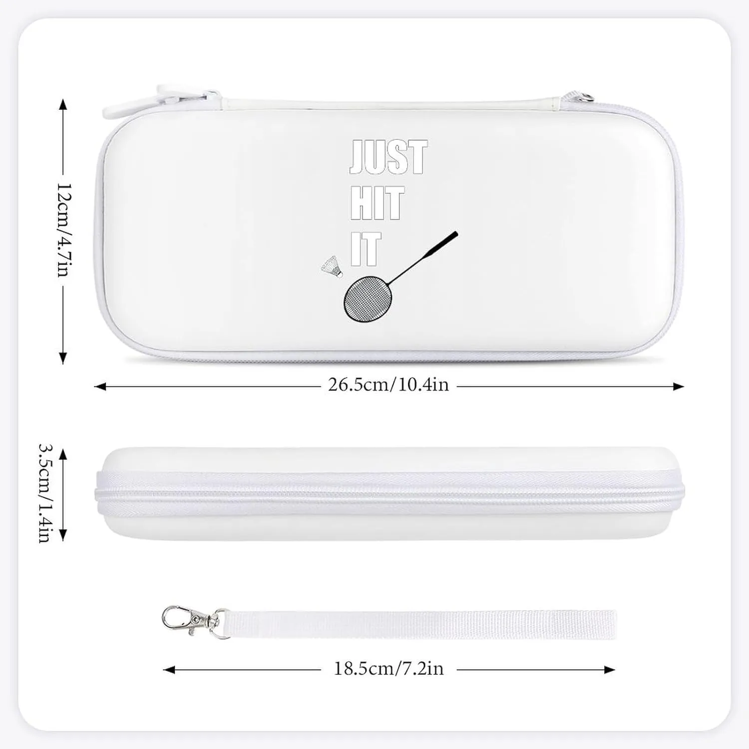 Badminton Just Hit It Hard Shell Travel Case with Rope 15 Game Card Pockets Compatible with Switch Protective