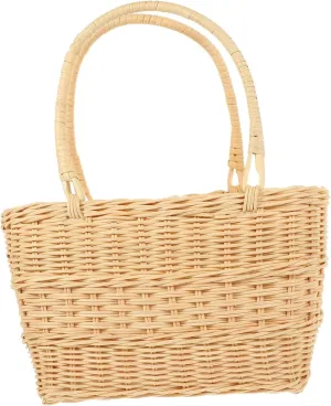 Balacoo Elegant Rattan Handbag Hand-Woven Flower Basket Wedding Flower Basket Desktop Versatile Decorative Home Accessory