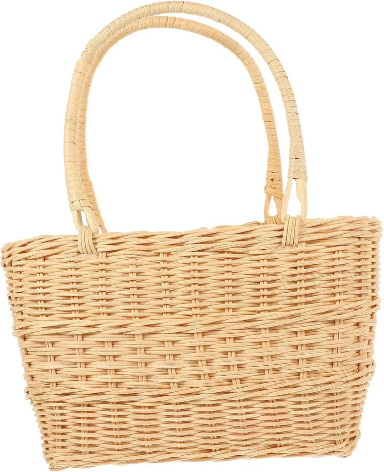 Balacoo Elegant Rattan Handbag Hand-Woven Flower Basket Wedding Flower Basket Desktop Versatile Decorative Home Accessory