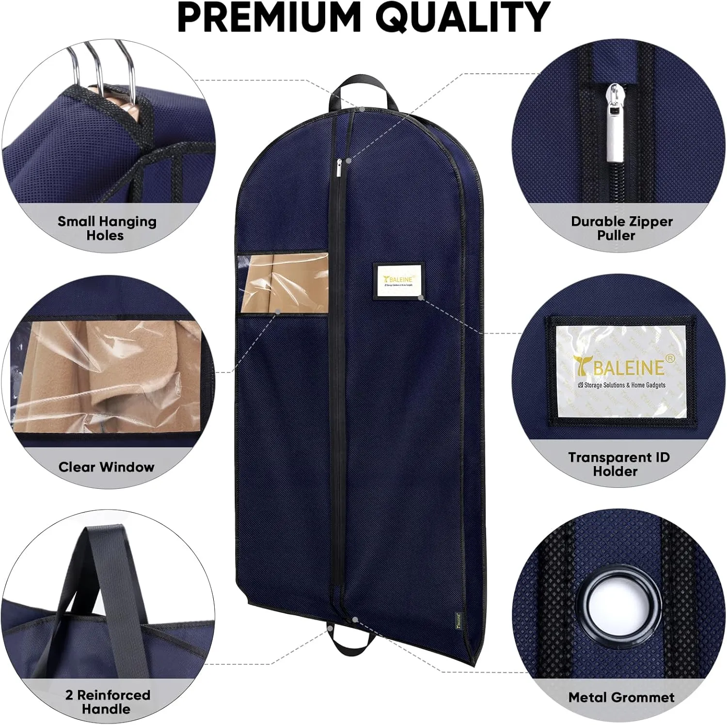 BALEINE 1PK Heavy Duty Garment Bag with Shoe Storage Travel Bag for Dresses, Suit, Coats Travel Essential (54", Blue)