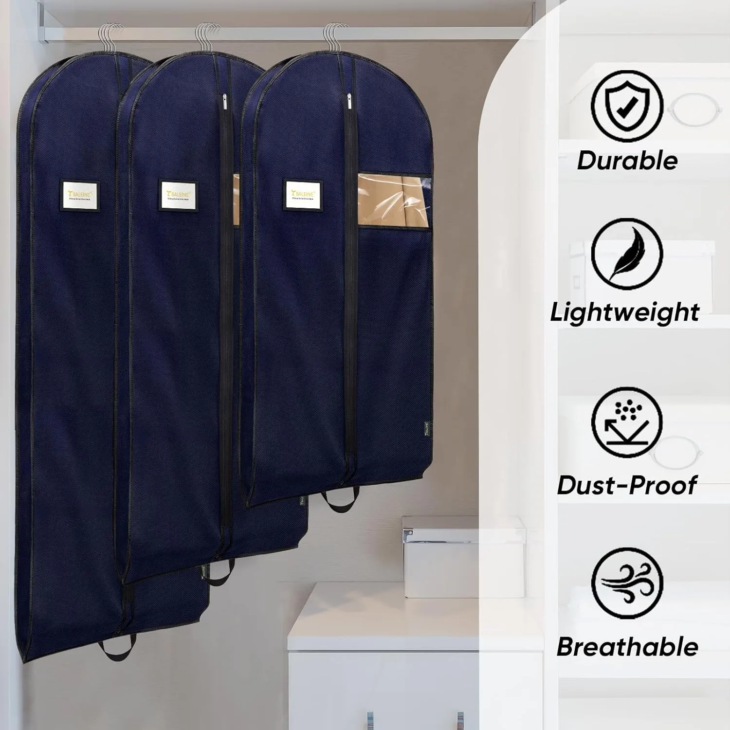 BALEINE 1PK Heavy Duty Garment Bag with Shoe Storage Travel Bag for Dresses, Suit, Coats Travel Essential (54", Blue)