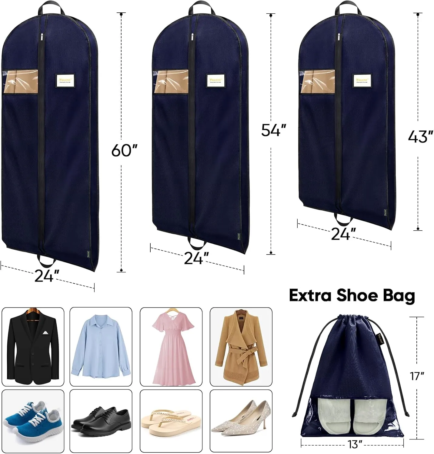 BALEINE 1PK Heavy Duty Garment Bag with Shoe Storage Travel Bag for Dresses, Suit, Coats Travel Essential (54", Blue)
