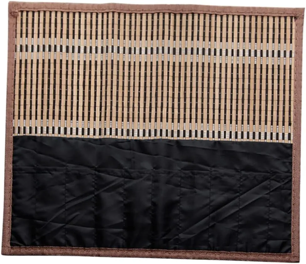 Bamboo Craft Storage Organizer Portable Rolling Pencil Holder Calligraphy Bag Brush Holder Lid