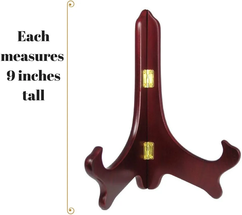 BANBERRY DESIGNS Wood Folding Easels - Plate Holder - Display Stands - Mahogany Finish - Premium Quality - Pack of 8 Pieces - 9" H