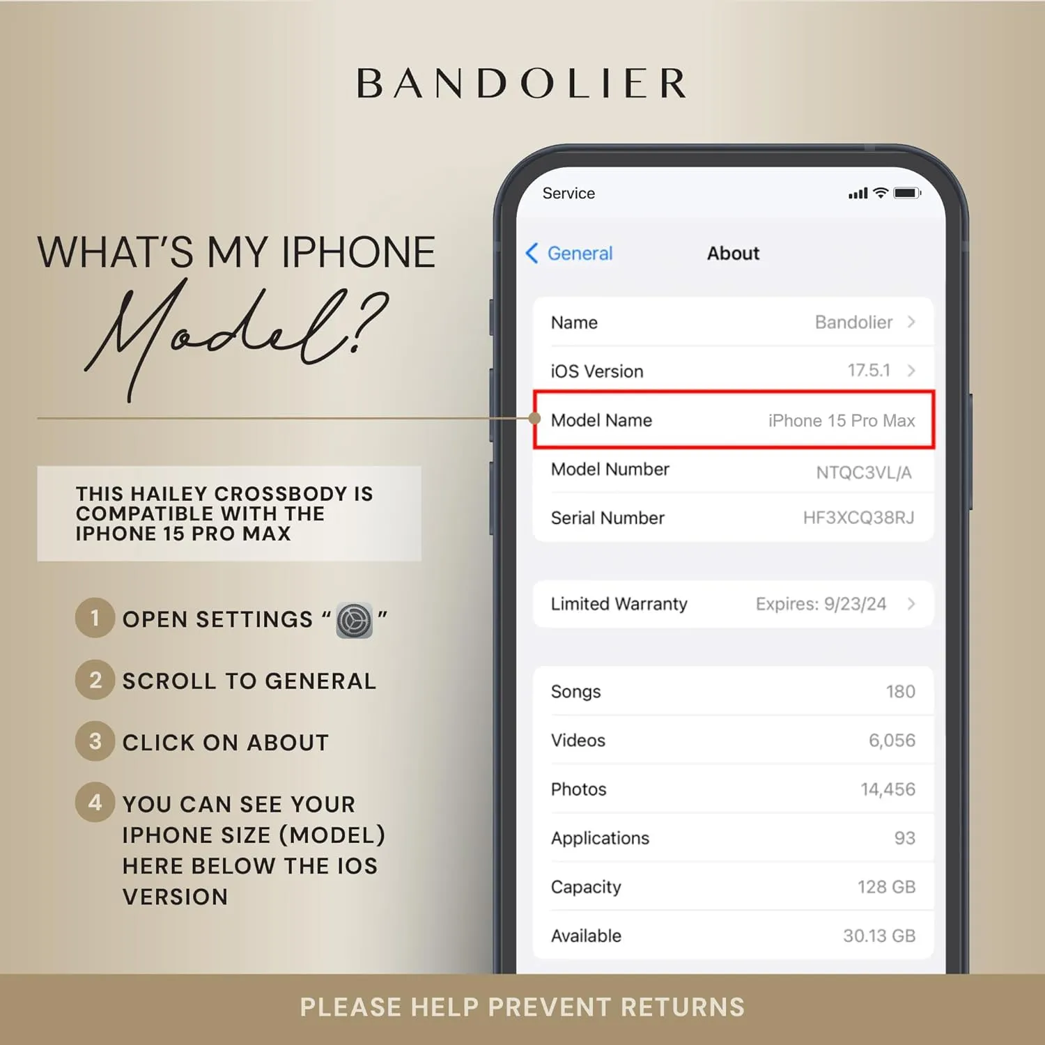 Bandolier Hailey Crossbody Wallet Phone Case for iPhone 15 Pro Max. 100% Genuine Pebble Leather with Pewter Hardware. Adjustable & Removable Strap. Expandable Flip Card Holder. Black with Pewter