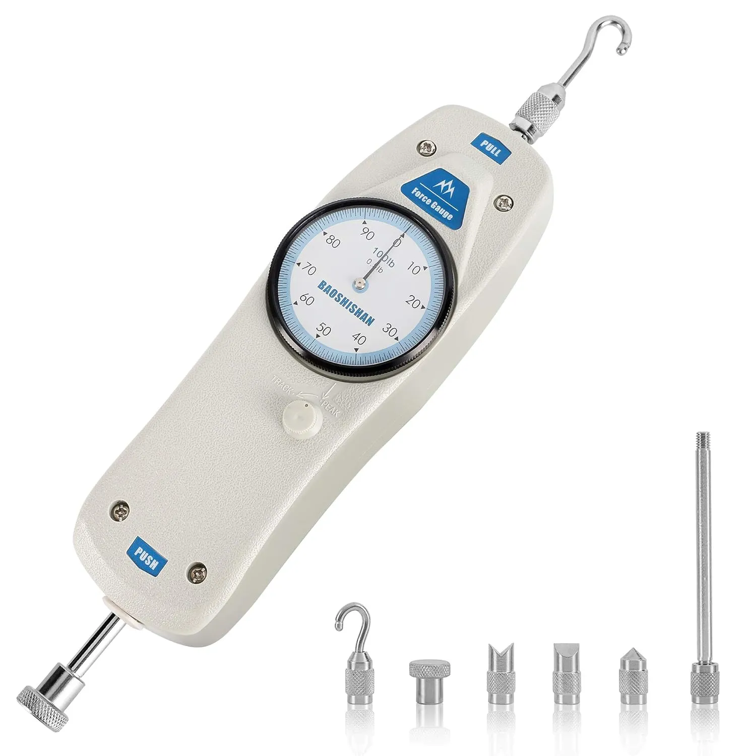 BAOSHISHAN 100lb Push Pull Force Gauge Force Tester Meter with Calibration Certificate and Carrying Case, for Tension and Compression Load Plug Force Destructive Tests School Teaching DL-100LB